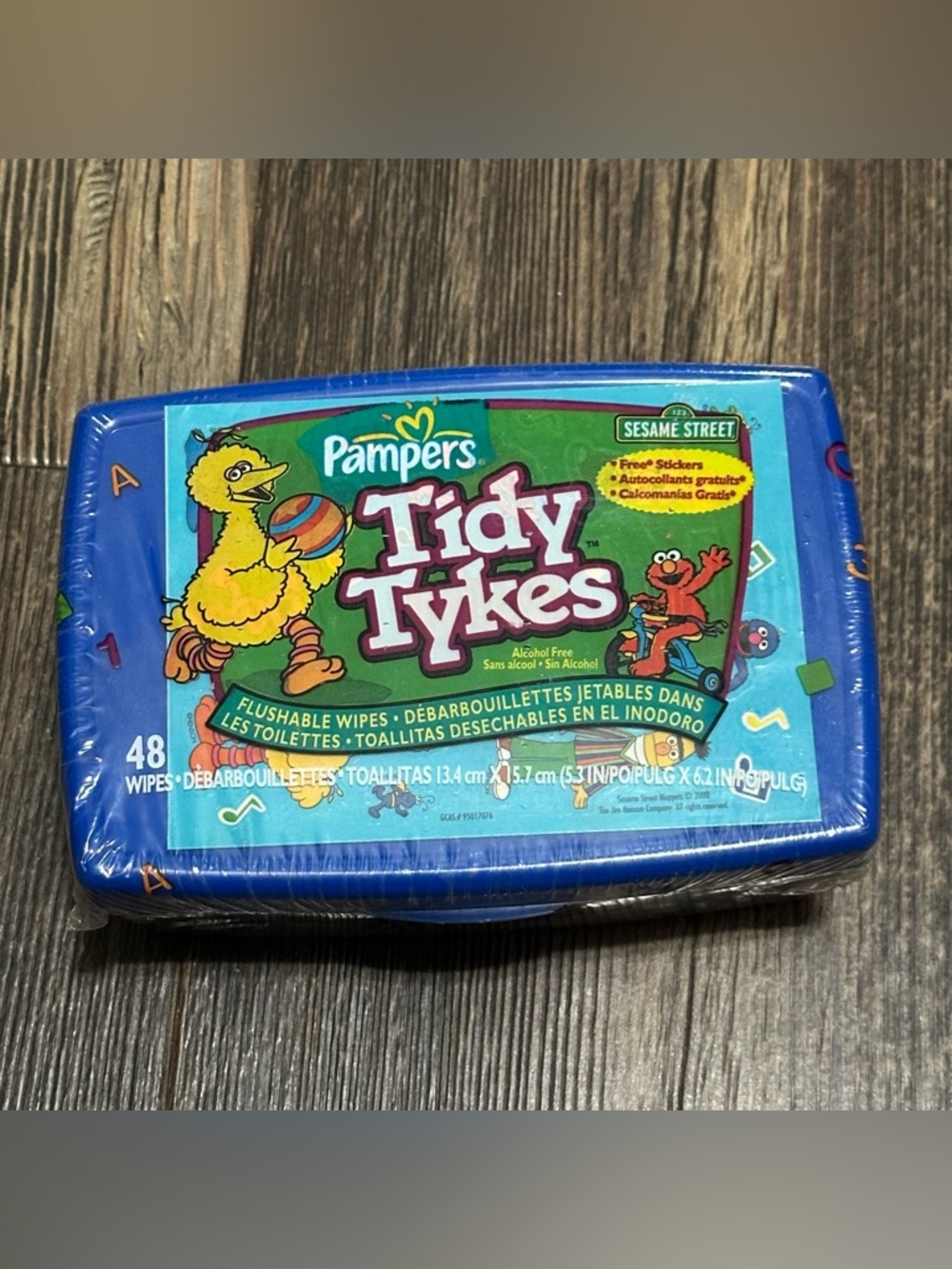 2000 pampers Tidy Tykes Sesame Street flushable wipes plastic container stickers